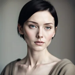 Scandinavian medieval 30 year old woman with black short hair, beautiful pale skin, athletically built, absent-minded expression