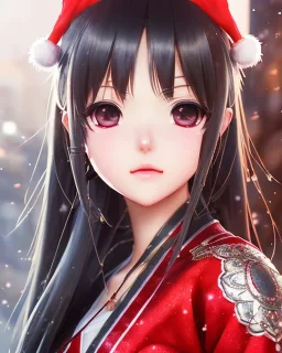 Detailed cute anime Kunoichi Christmas girl, Christmas colours, intricate details, full body portrait, keep head in frame, slight smile, black Japanese motif, concept art, highly detailed, digital painting, concept art, sharp focus, illustration, art by Yoji Shinkawa, WLOP and greg rutkowski and alphonse mucha and artgerm and yanjun Chen and Junji ito and Makoto Shinkai, HDR, octane render