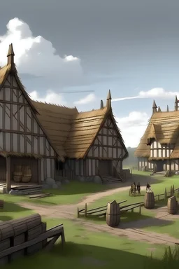 medieval Viking kingdom, castle town, long house