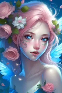 bright fairy, rose hair, etheric, blue eyes