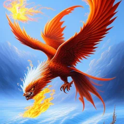 a phoenix with one watery wing and one fiery flaming wing, phoenix bird, realistic, intricately detailed