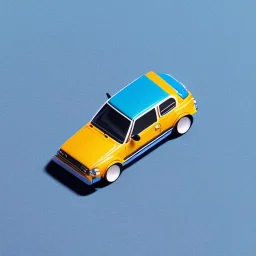 two Tiny cute isometric toy cars, soft smooth lighting, with soft colors, 100mm lens, 3d blender render, trending on polycount, modular constructivism, blue background, physically based rendering, centered well within frame.