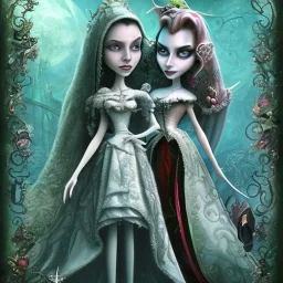 extrem tim burton style of the evil stepsisters, sharp focus, beautiful eyes