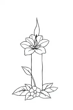 outline art for candle flower love coloring page for kids, classic manga style, anime style, realistic modern cartoon style, white background, sketch style, only use outline, clean line art, no shadows, clear and well outlined