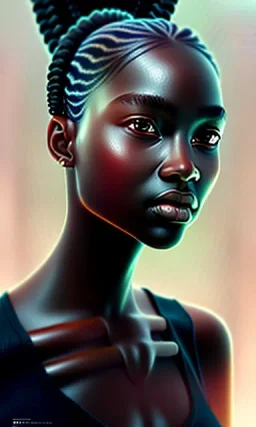 black girl, cute, beautiful, braids, head and shoulders portrait by Greg Rutkowski