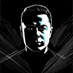 An artistic piece that presents the silhouette of Elon Musk's portrait on a dark background, with the iconic ((("X"))) logo of his social network over his face, resembling the forbidden symbol. High contrast black and white photography, using chiaroscuro lighting to create a striking visual effect. The text "IN BRAZIL" below the image.