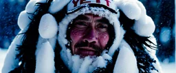 close up of a Yeti in documentary photography, November 199, Yeti, Dystopian, Japanese, Extreme depth of field, bokeh blur, winter, blizzard, Alberta, all-natural, in the style of candid, imperfection, natural lighting, Professional shot, shot on Agfa, Fuji Film, Anamorphic lens --ar 4:5 --w 150 --style raw