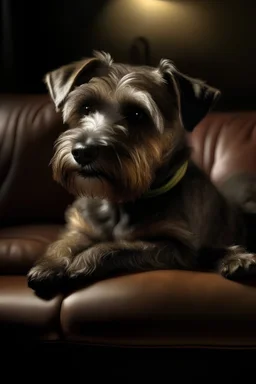 A dog on the couch , 90mm studio photo, hyperrealistic