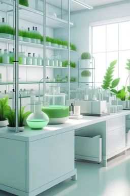 Generate an image of a laboratory where scientists are developing skincare products using sustainable practices and renewable resources, showcasing the industry's commitment to eco-conscious innovation.