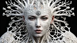 3D rendering of Expressively detailed and intricate of a hyperrealistic “white human vuscular”: glossy white, showing vuscular, side view, scientific, single object, black background, shamanism, octane render, 8k post-production, detailled metalic bones, dendritic, artstation: award-winning: professional portrait: atmospheric: commanding: fantastical: clarity: 16k: ultra quality: striking: brilliance: stunning colors: amazing depth