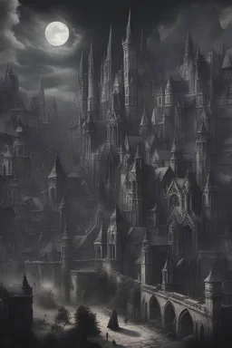 vast gothic city, walled city, magic city, dark, grimdark, elf city,