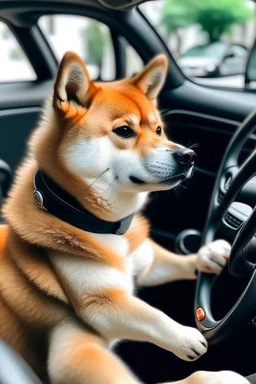 Picture of Shiba driving a car.