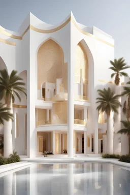 white and gold villa with an islamic architectural style