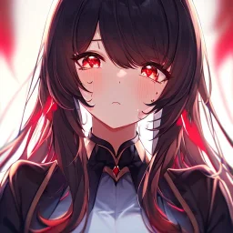 Clear Focus, High resolution, girl crying, glowing red eyes, extreme close up