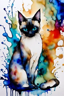 : Alcohol inks, inks on glass, splash art, watercolors. Essence of an [Siamese cats]. whimsical, unique.