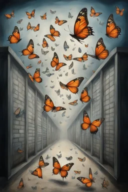 The prison of the butterflies, surreal, Busch painting style