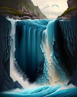 Design of a waterfall flowing into the sea