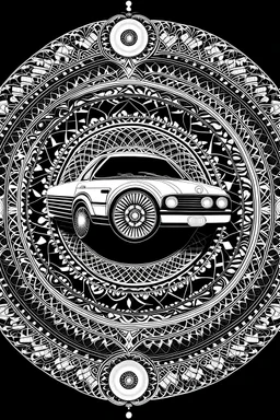 mandala : old car black and white mandala: home district background