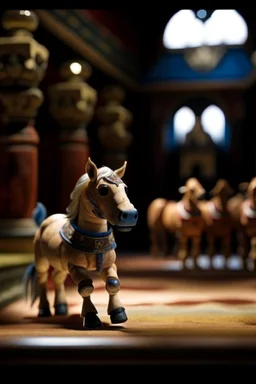 horse dog doll loosing beauty contest in ancient concert hall , photo-realistic, shot on Hasselblad h6d-400c, zeiss prime lens, bokeh like f/0.8, tilt-shift lens 8k, high detail, smooth render, down-light, unreal eng