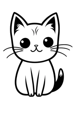 Simple outline of a cute cat, in a cartoon style, black and white