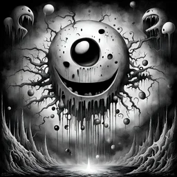 Surreal Horror PAC-MAN, horror interpretation of the pac-man video game by Stephen Gammell and Max Ernst, some artistic abstractions and aberrations, digital art, smooth masterpiece