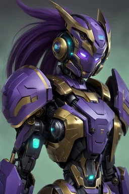 Human Like Cyborg, Royal purple and Gold, Combat Robot, Dangerous, Strong, Magic