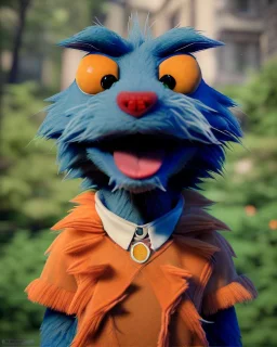 Realistic image, hybrid character, Sesame Street muppet, head. man, body, ,arms, hands, police, dress, Wes Anderson style, concept art, smooth, unreal engine 5, god lights, ray tracing, RTX, lumen lighting, ultra detail, volumetric lighting, 3d, finely drawn, high definition, 4k.