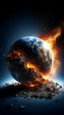 critical point abstract planet earth crash the moon with big explosion in the sky