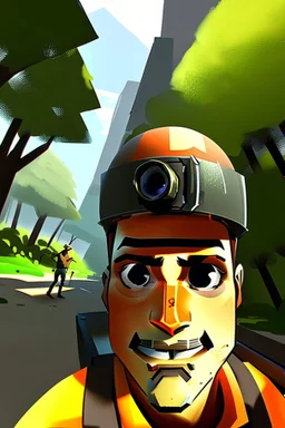 TF2 engineer taking a selfie at the forest