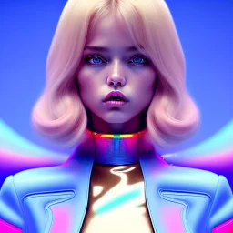 blonde woman, purpurin, minimal latex dress, oversize velvet coat, gradient color, BLUE, PINK, CYAN, neon, insanely detailed, 16k resolution, perfect eyes, cinematic smooth, intricate detail