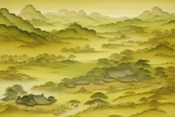 A pale greenish yellow kingdom near a farmland painted by Guo Xi