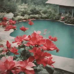 red Azalea in a swimming pool, autochrome