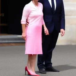 Emmanuel Macron in a pink dress full body photo