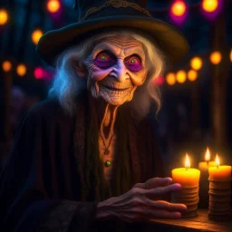 portrait of blessed witch beauty, wild goblin birthday party on dead forest bridge background , motion blur, 8k, downlight, soft light, depth of field, photorealism, trending on art station, lotsa detail