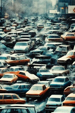 traffic jam [Shattered Image, Shot the texture and then rewound the film and double exposed from multiple 1979 B colour series movie]