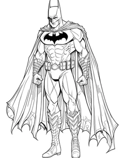 batman, coloring page, no leaves, full body (((((white background))))), only use an outline., real style, line art, white color, clean line art, white background, Sketch style