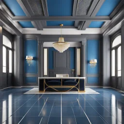 luxury hall ,tiled blue and gray large floor,