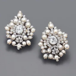 drop diamond and pearl earrings, art noveau, floral, breathtaking, highly ornate, delicate, intricate, photorealistic, high fashion, fine jewellery, luxury, designer