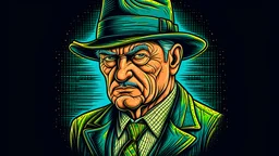 masterpiece, Elderly Gangster Boss: Picture a seasoned and cunning elderly individual, dressed in sharp suits and donning a fedora, leading a notorious gang with wisdom and authority. Their experience and strategic mind make them a formidable force in the criminal underworld. vector style, t-shirt design, high details, 8k, ultra hd