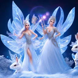 bright ice fairy, casttle, rabbits, ice mountain, crystal, ice crystal