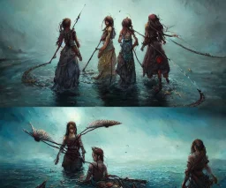 Insanely detailed photography of a FOUR beautiful girls representing each one: water, earth, fire and air, intricate and hyperdetailed painting by Ismail Inceoglu Huang Guangjian and Dan Witz CGSociety ZBrush Central fantasy art album cover art 4K 64 megapixels 8K resolution HDR