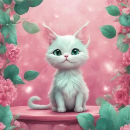 A delightful and adorable cartoon illustration featuring a cute mint-colored cat against a charming pink background, (delightful illustration:1.4), (adorable cartoon cat:1.5), (charming pink background:1.3), (expressive mint hues:1.2), inspired by the styles of cute cartoon artists, trending on ArtStation, Intricate, Sharp focus, vibrant lighting, (whimsical:1.4), (playful ambiance:1.3), (lush fur details:1.5), Cartoon, Masterful, Captivating, High Detail, Cinematic view