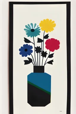 Simple minimalist Block print of flowers in a vase in rainbow colours