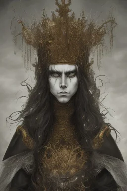 Realistic anime black metal corpsepaint god with golden crown