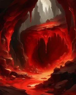 A light red fiery brimstone cavern painted by Guo Xi