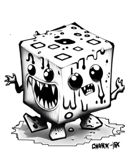 slime cube monster black and white sketch rpg art