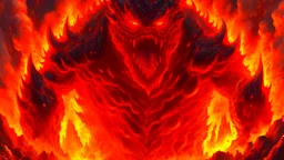 Fantasy digital illustration: 300-foot lava monster, very fierce and scary-looking.