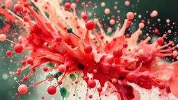 red greena water color splash art painting, ramdom, whimsical, 3d, macro, atomic