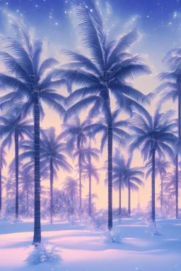 1980's vaporwave aesthetic palm trees in Christmas winter