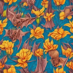 a highly detailed painting of bat flower, seamless pattern, Social Realism , high resolution, oil on canvas